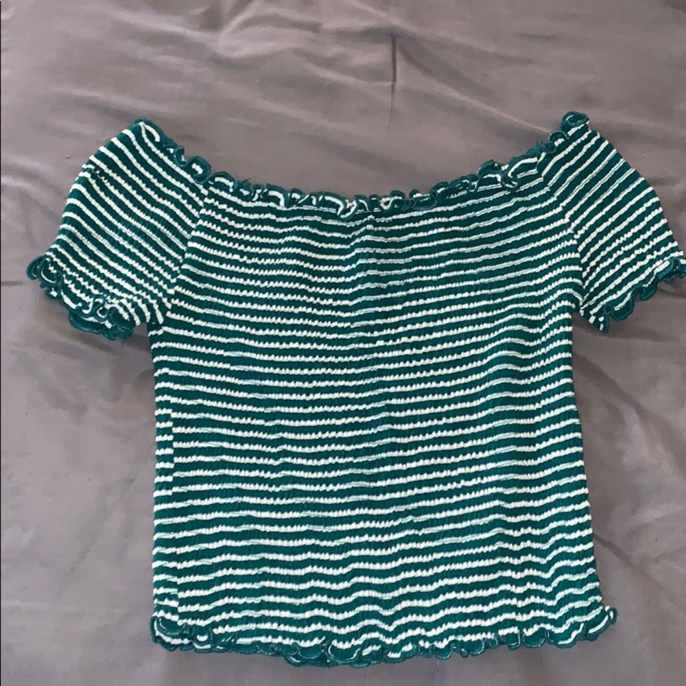 Green and White Stretchy Off the shoulder top